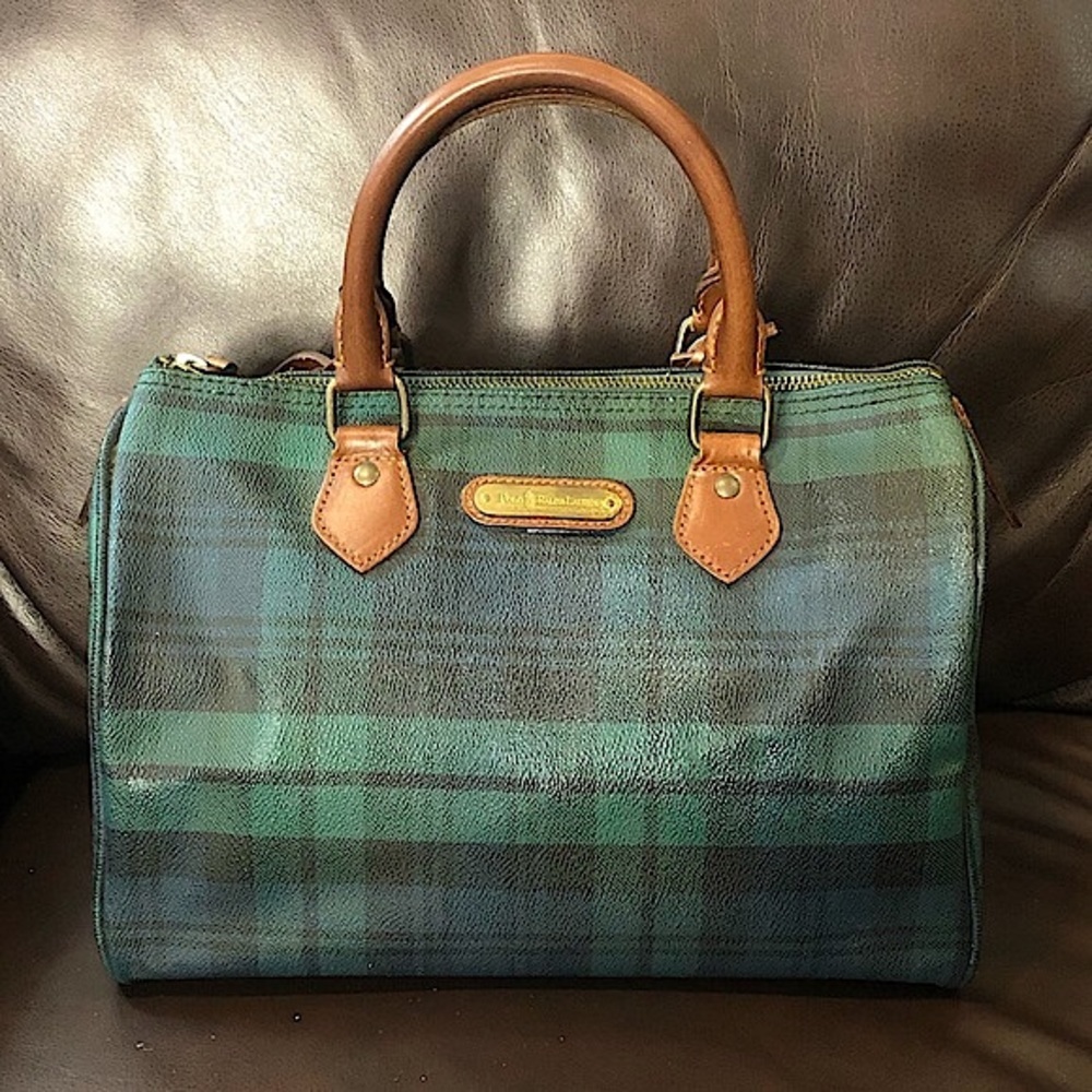 RALPH LAUREN Black Watch Plaid Speedy Small Boston Travel Vacation Camp Bag